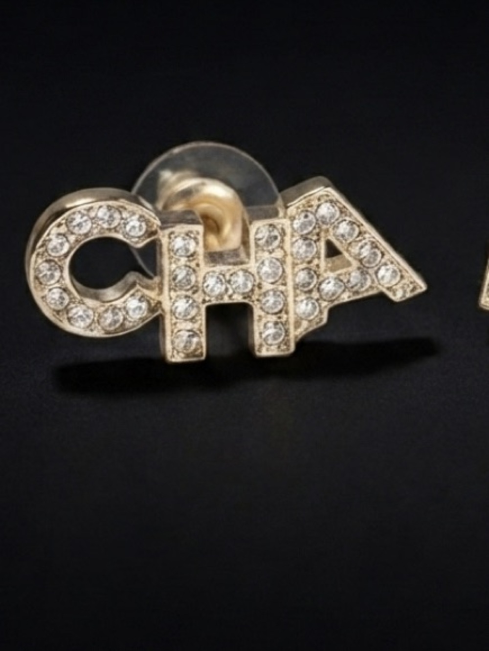Gold Rhinestone/Crystal Lettered Stud Earrings - Picture 2 of 5